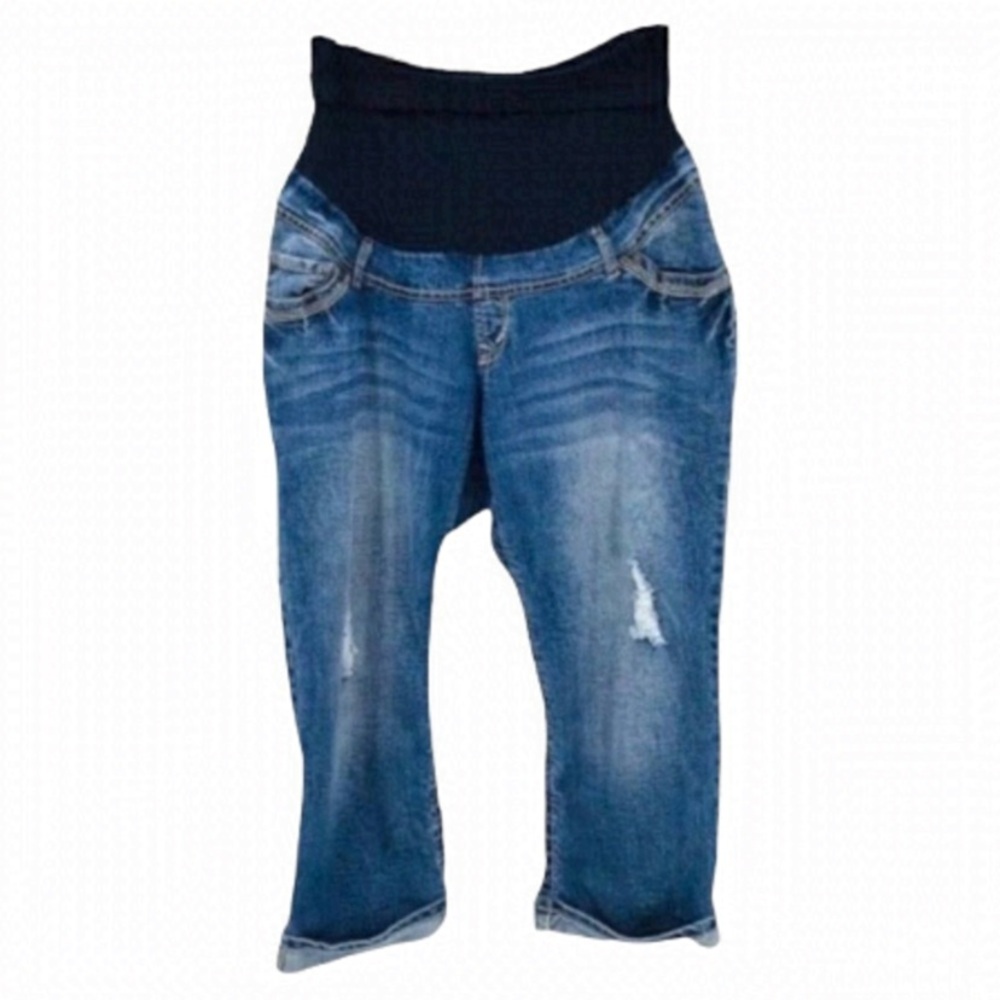 4/$45 Wallflower Maternity Elastic Fold Over Cropped Jeans Size 1XL